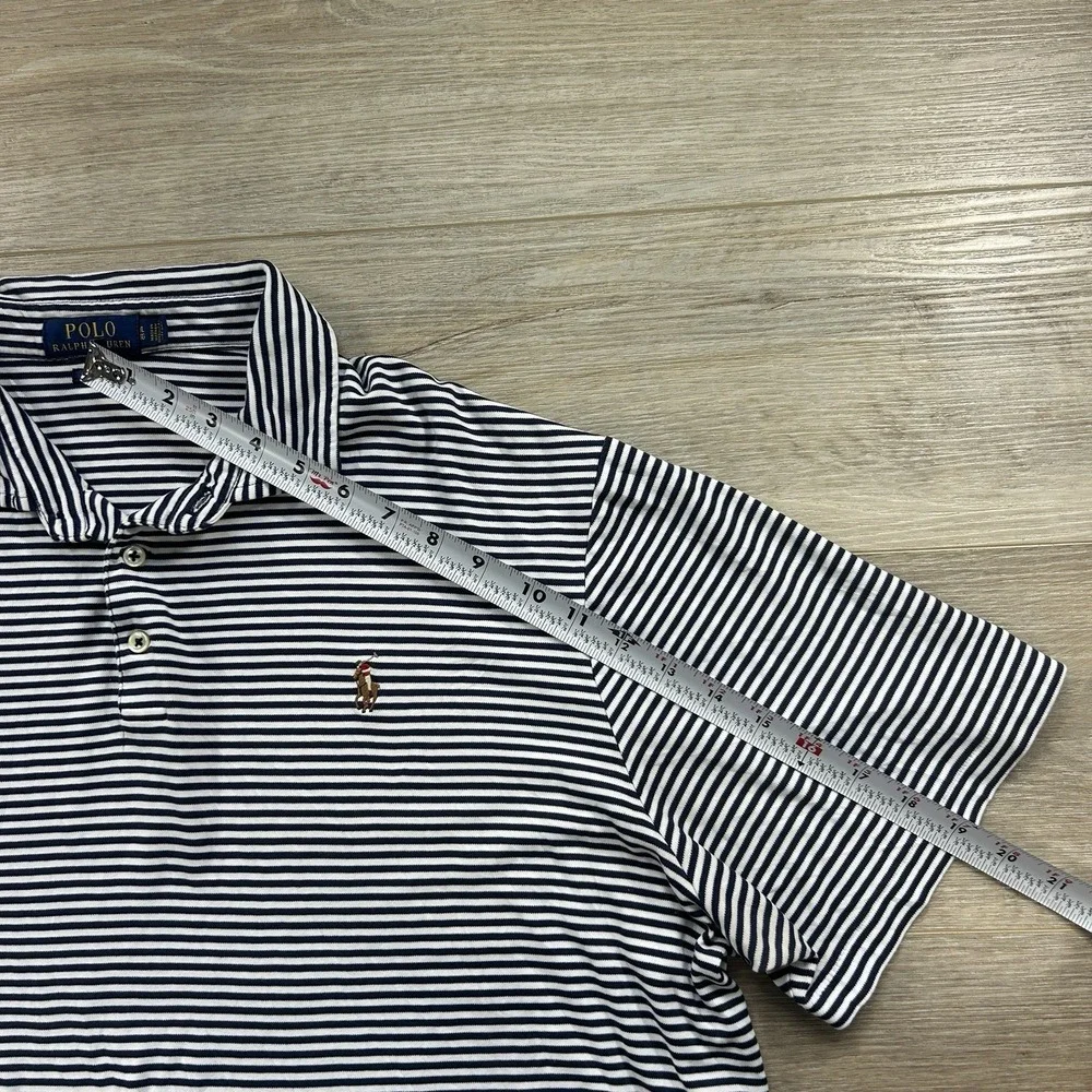 Polo Ralph Lauren XL Navy Blue Striped Classic Fit Cotton Polo Shirt Flesh Pony